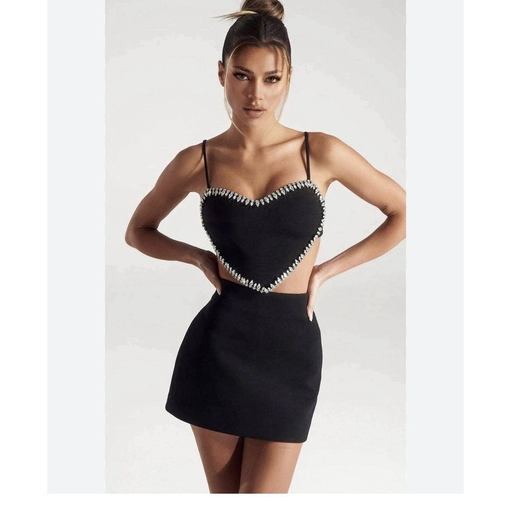 NWT Portia & Scarlett 2 Piece Black Sweetheart Crystal Cocktail Dress Set Size 6